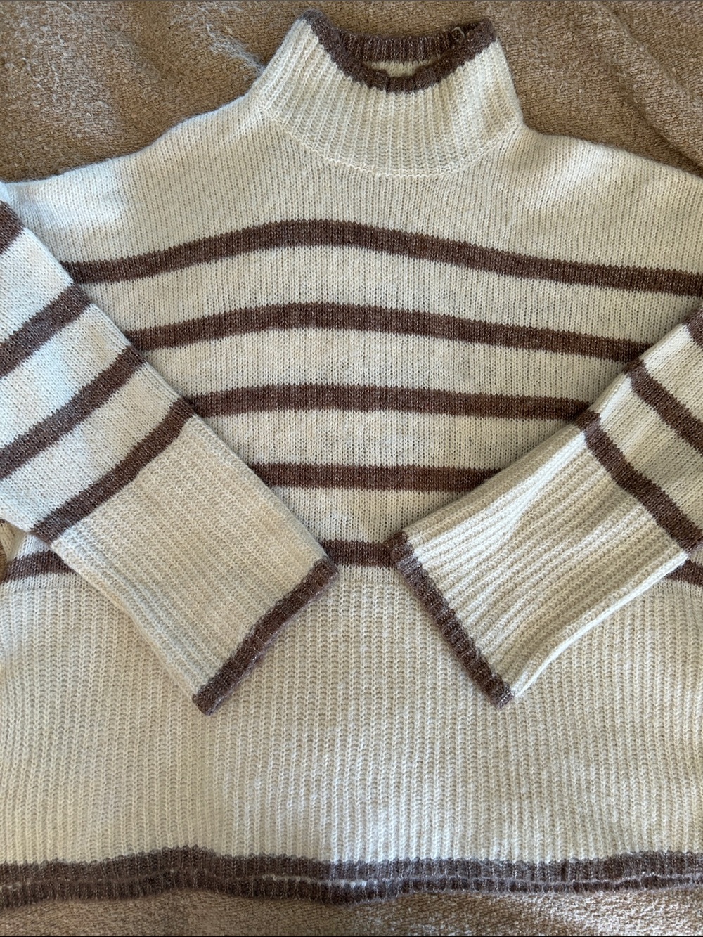 Vero Moda Cream & Brown Striped Turtleneck Sweater
